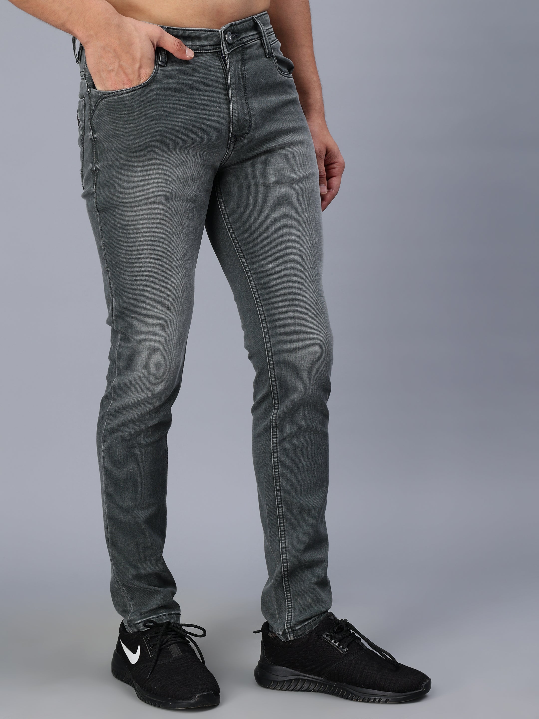 GRAYISH-GREEN WASH SKINNY FIT JEANS