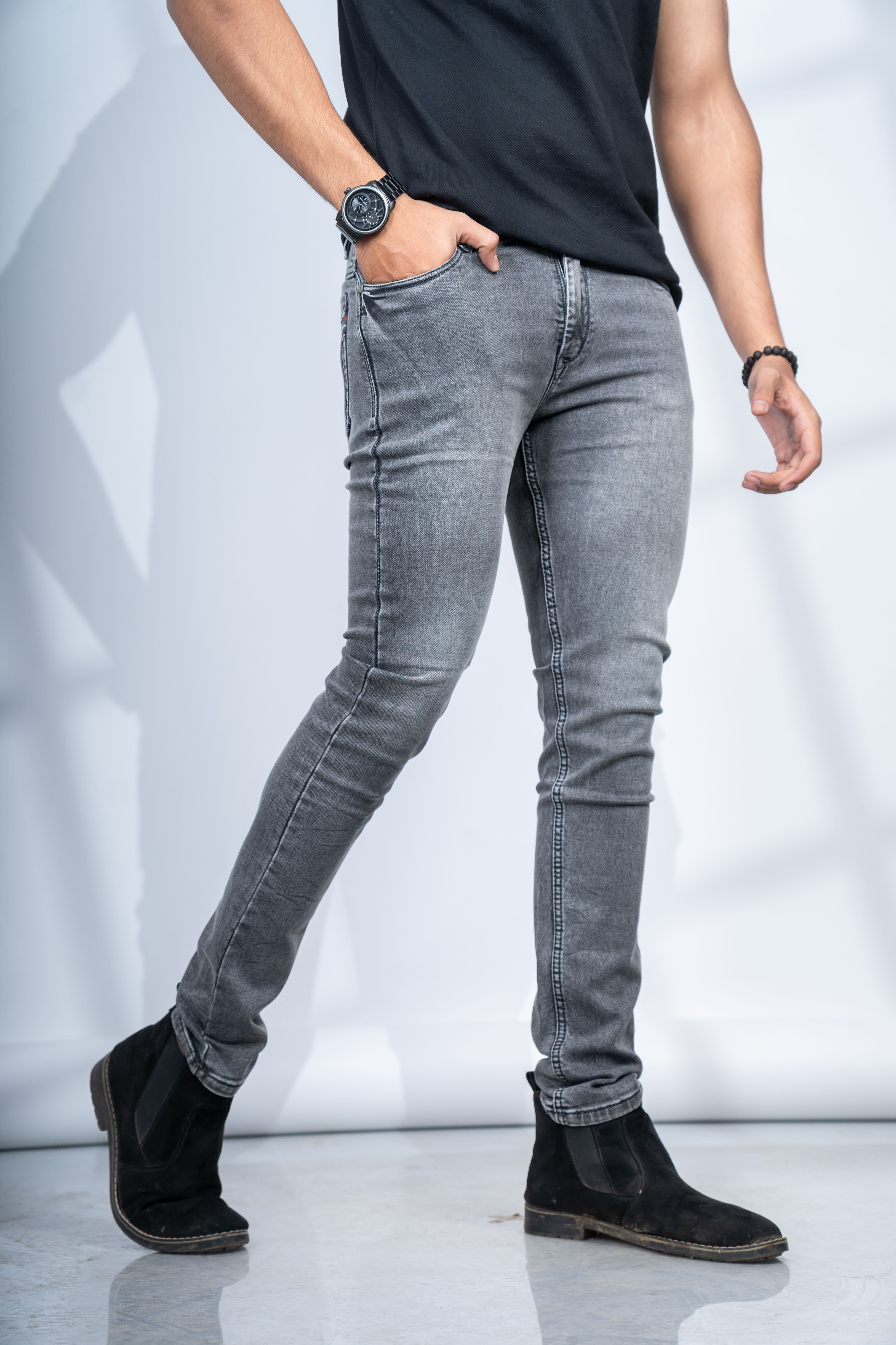 STONE GREY SKINNY FIT JEANS