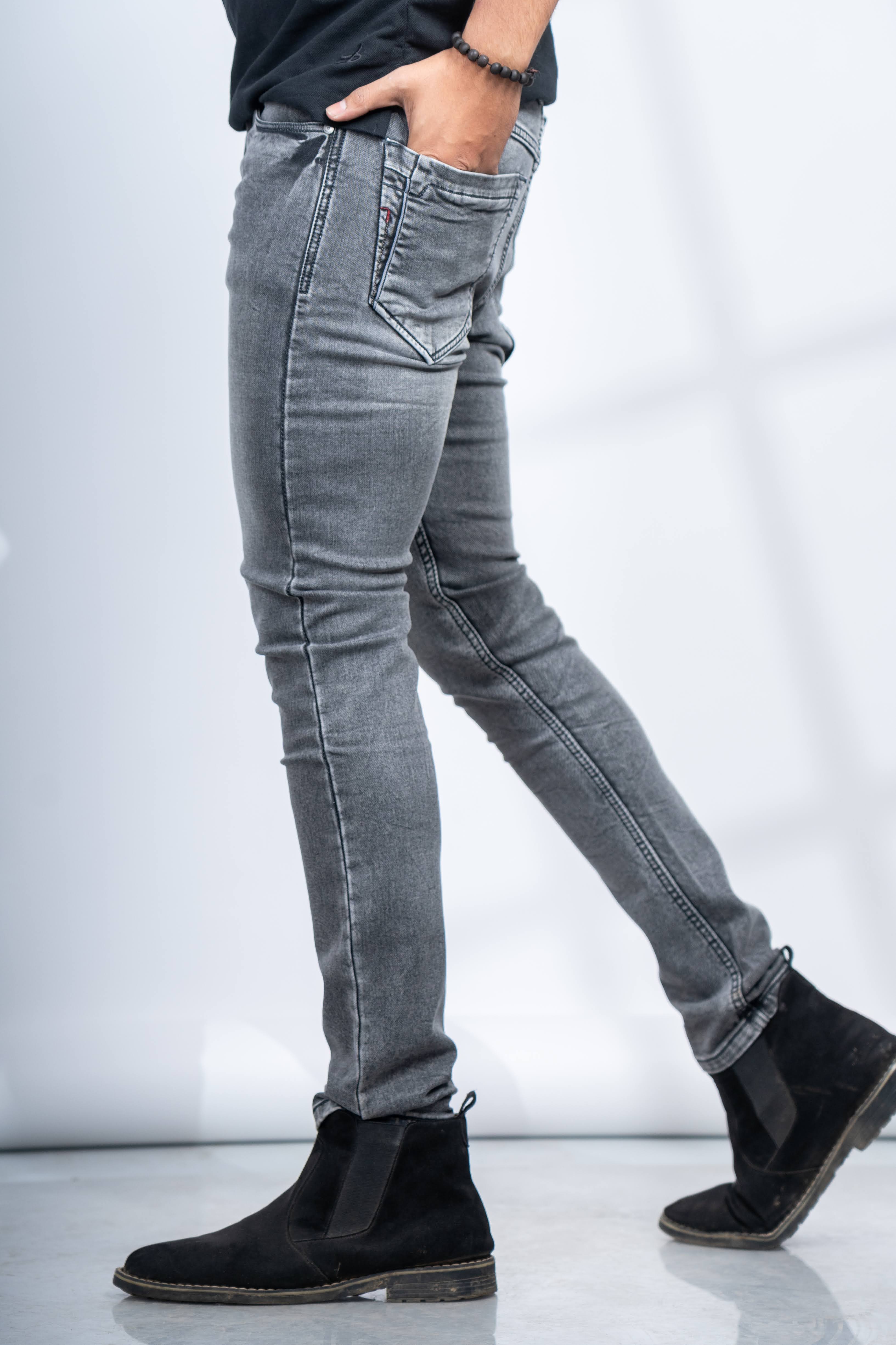 STONE GREY SKINNY FIT JEANS