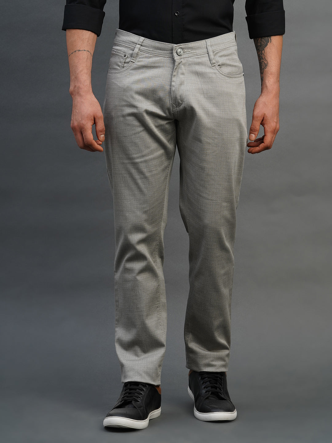 OLIVE GREY SLIM FIT DUST FREE TROUSERS