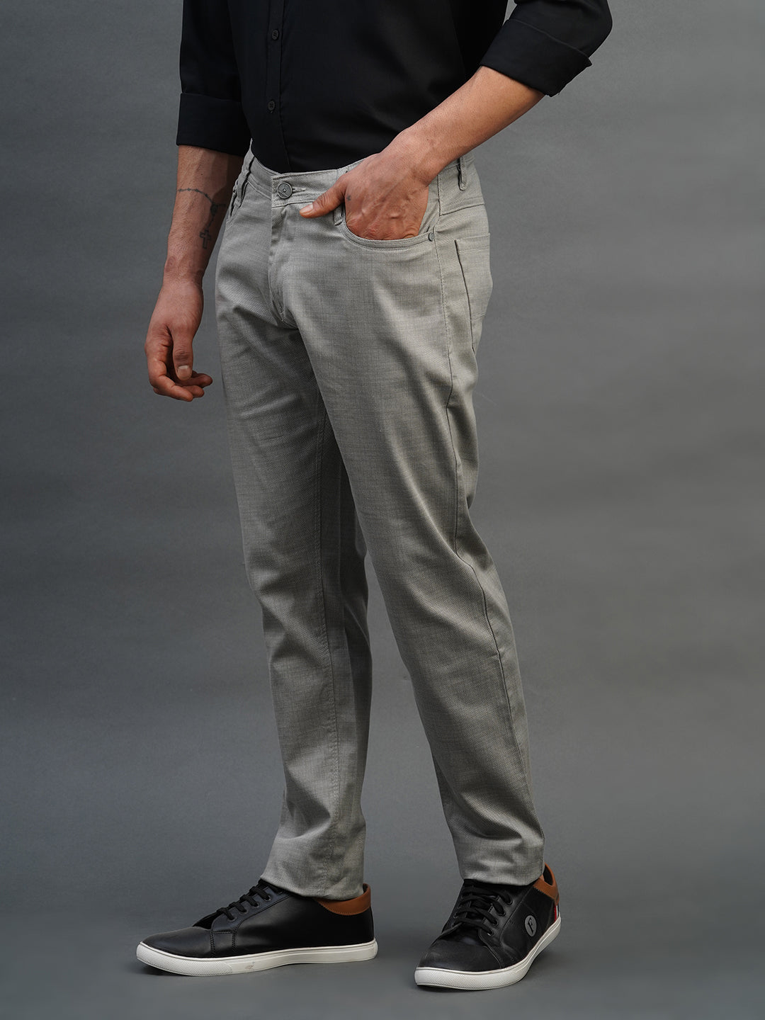 OLIVE GREY SLIM FIT DUST FREE TROUSERS