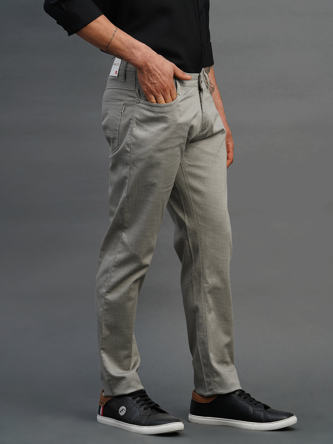 OLIVE GREY SLIM FIT DUST FREE TROUSERS