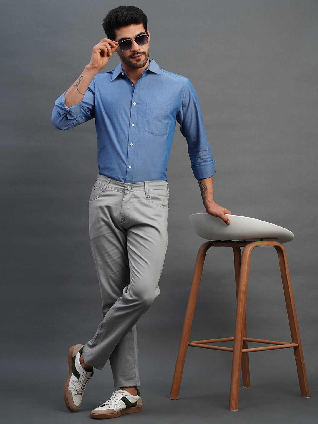 LIGHT GREY SLIM FIT DUST FREE TROUSERS