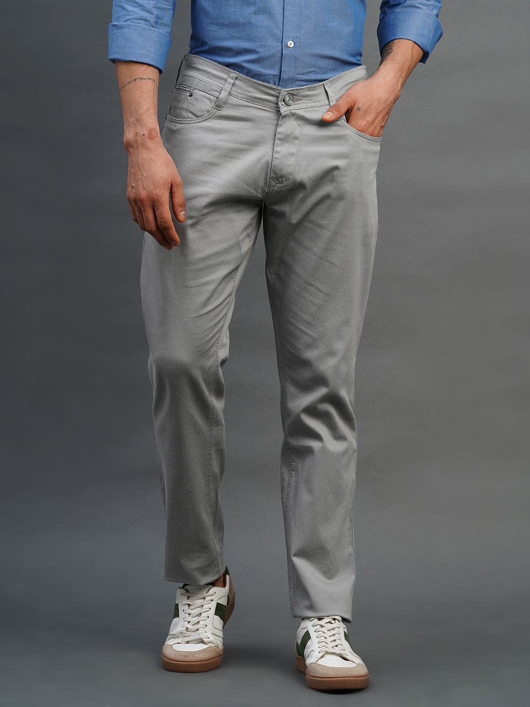 LIGHT GREY SLIM FIT DUST FREE TROUSERS