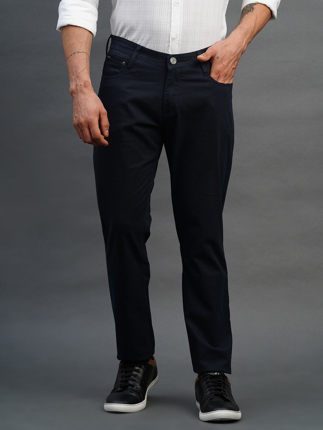 NAVY BLUE SLIM FIT DUST FREE TROUSERS