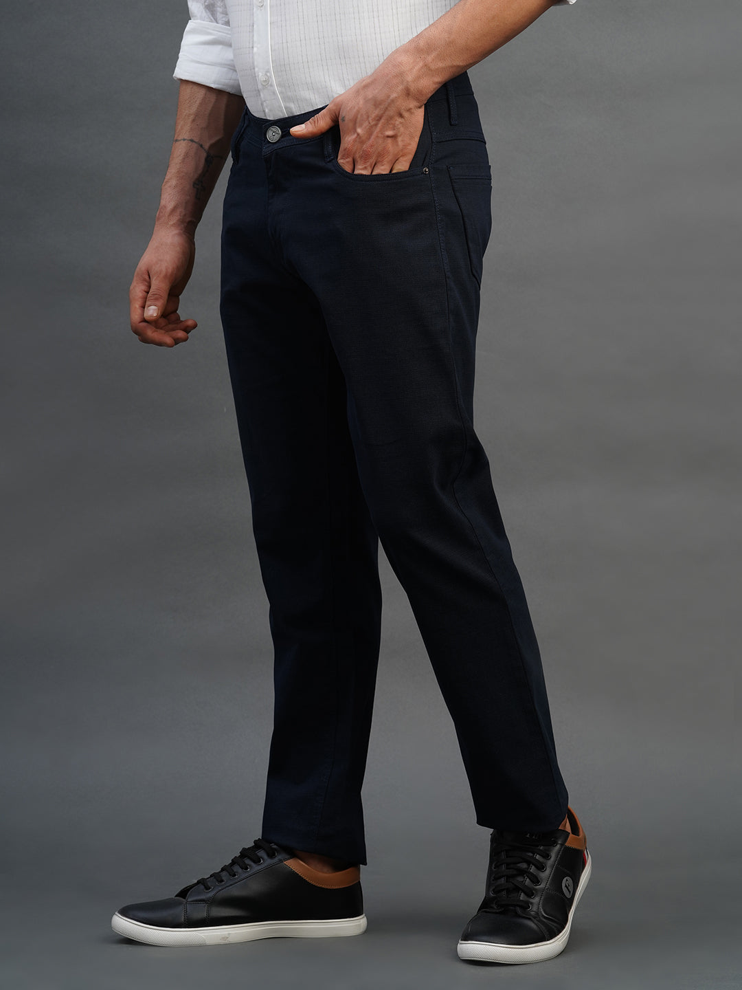 NAVY BLUE SLIM FIT DUST FREE TROUSERS