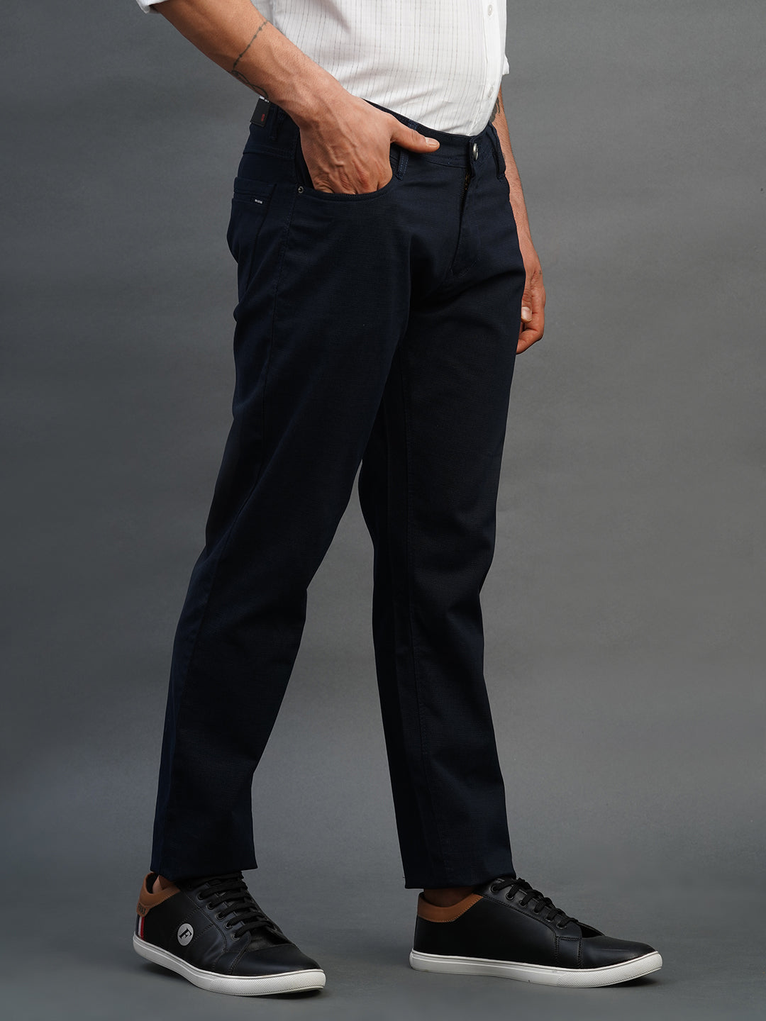 NAVY BLUE SLIM FIT DUST FREE TROUSERS