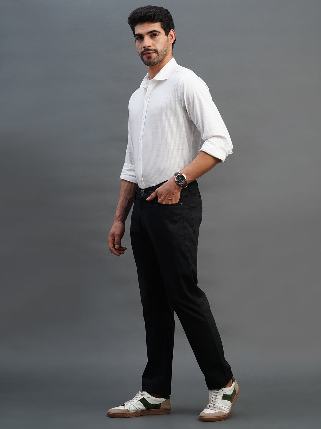 SOLID BLACK SLIM FIT DUST FREE TROUSERS