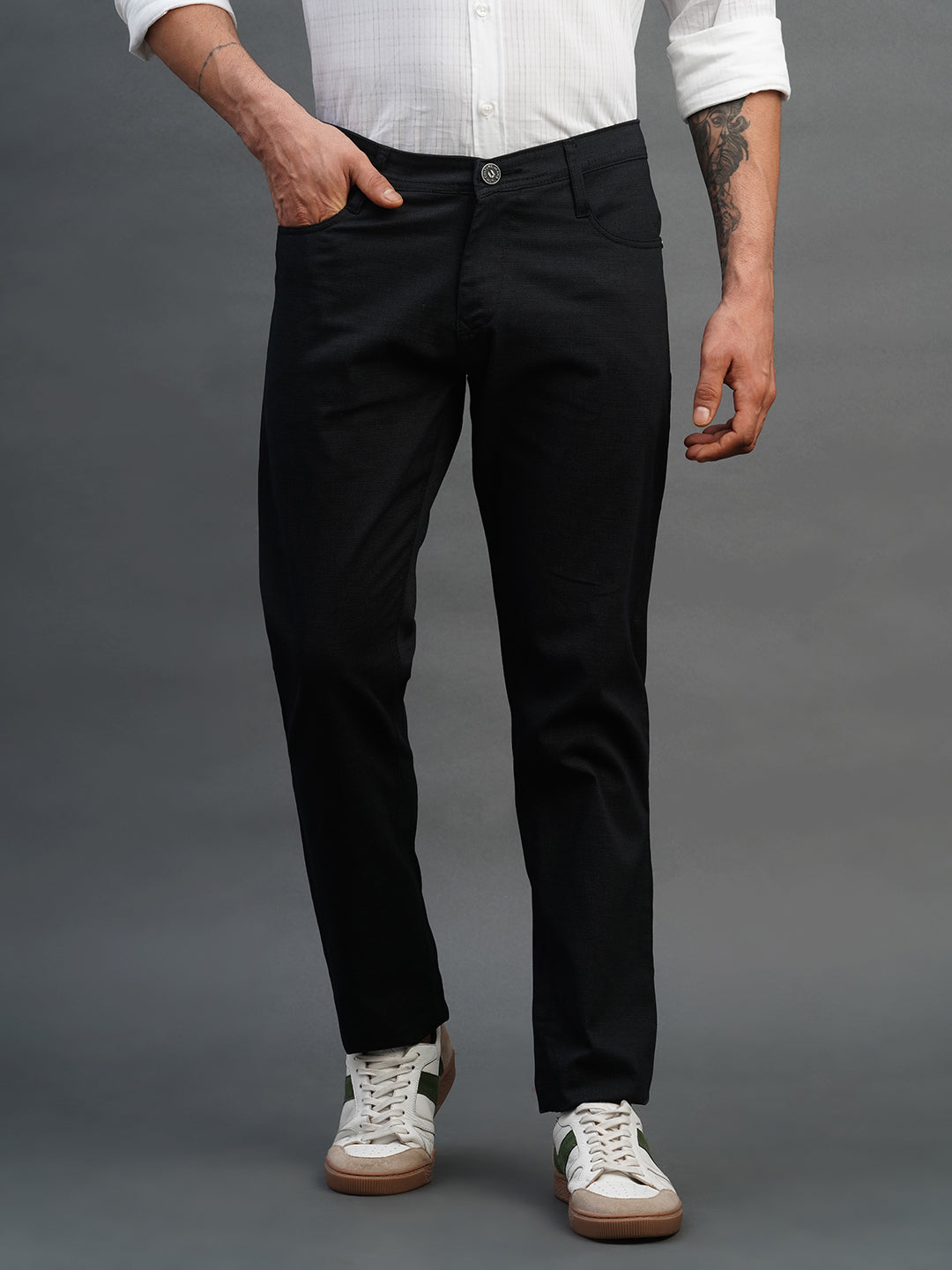 SOLID BLACK SLIM FIT DUST FREE TROUSERS