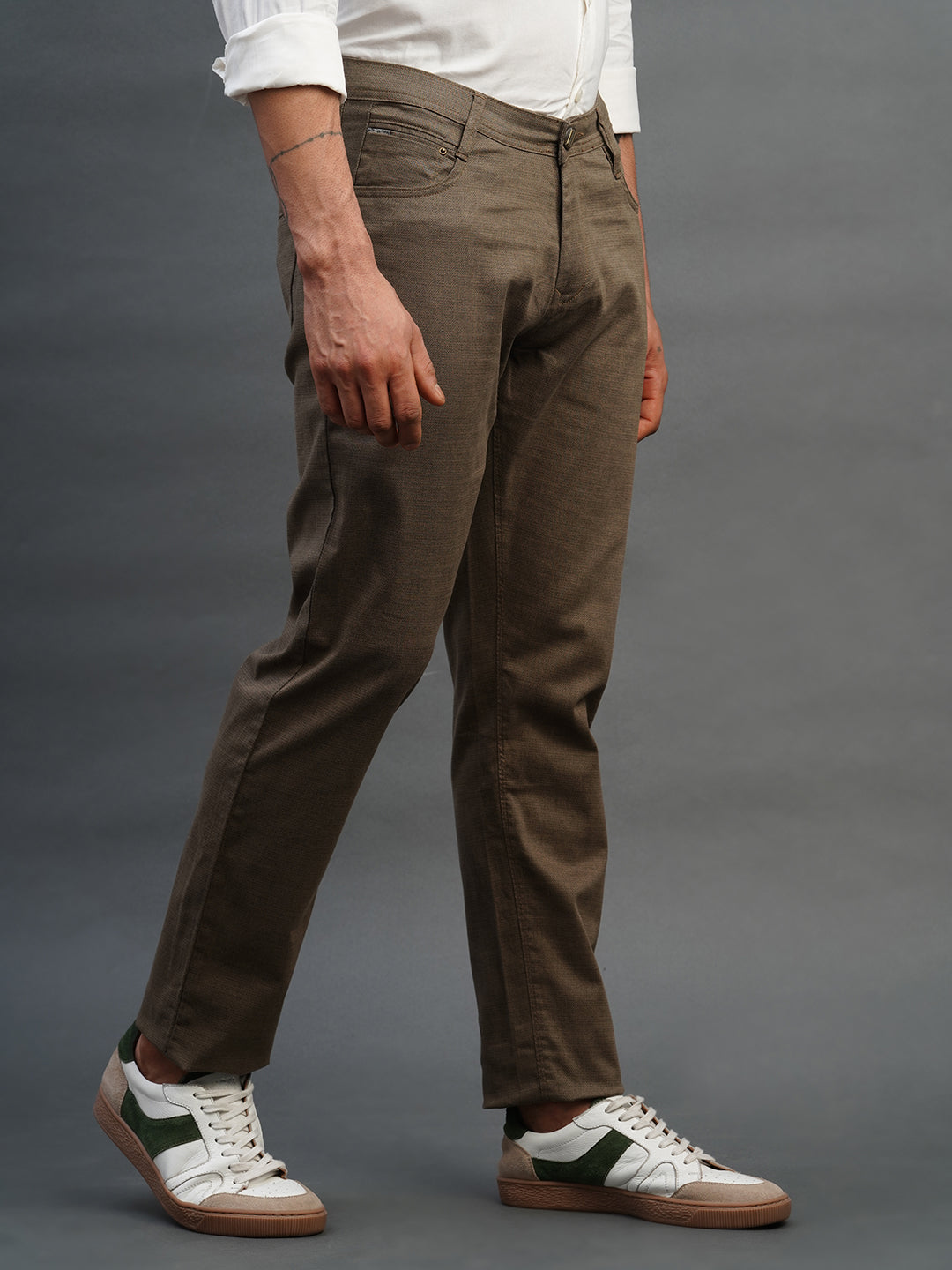 OLIVE BROWN SLIM FIT DUST FREE TROUSERS