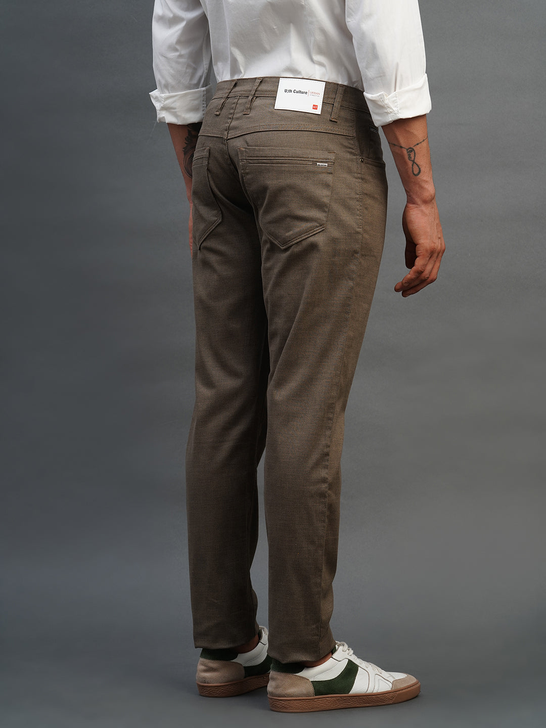 OLIVE BROWN SLIM FIT DUST FREE TROUSERS